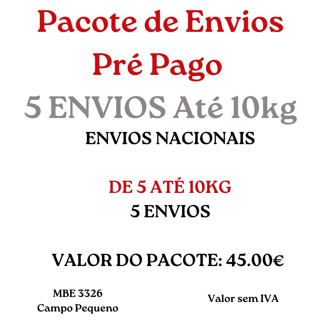 Pacote de 5 envios Pré pago De 5 até 10kg