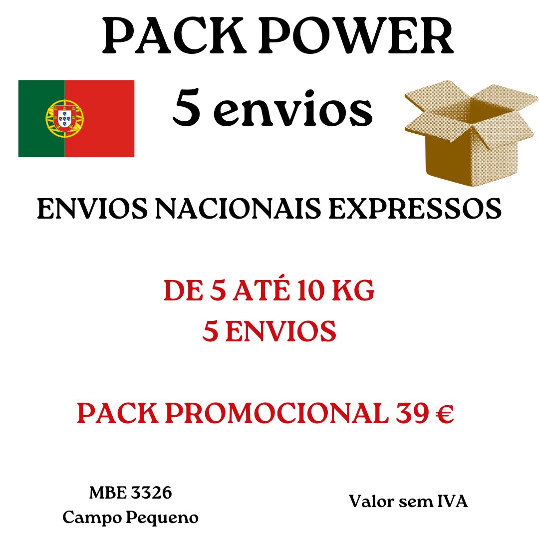 Pacote POWER de 5 envios Pré pago De 5 até 10kg