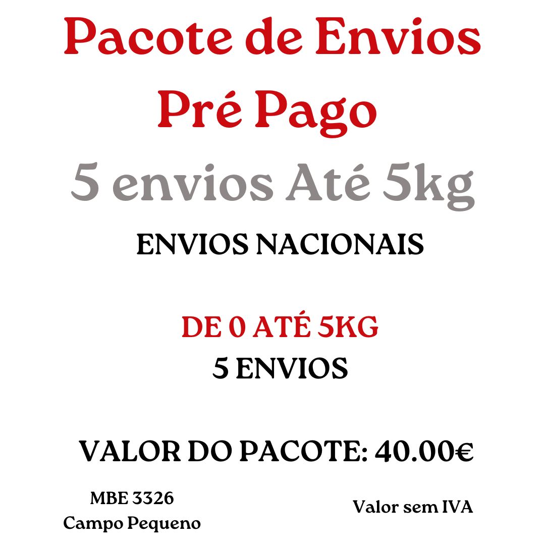 Pacote de 5 envios Nacional PT Pré pago 0-5kg