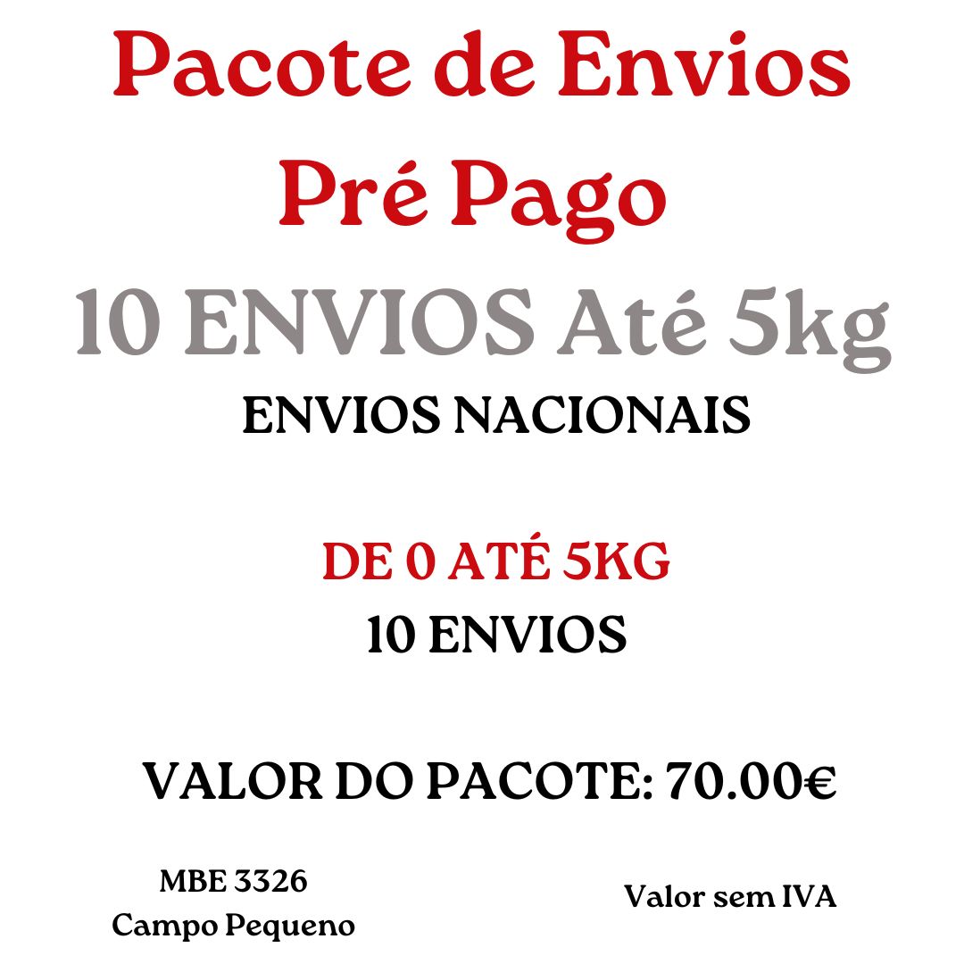 Pacote de 10 envios   Pré pago   De 0 até 5kg